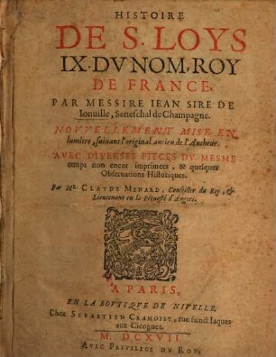 Histoire de S. Loys IX du nom Roy de France