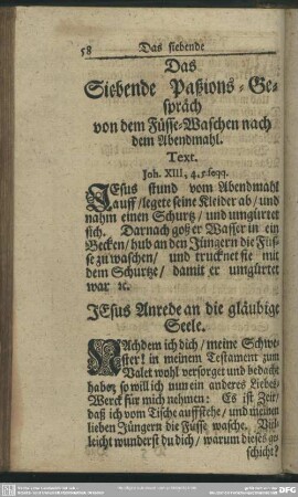 Das Siebende Paßions-Gespräch von dem Füsse-Waschen nach dem Abendmahl