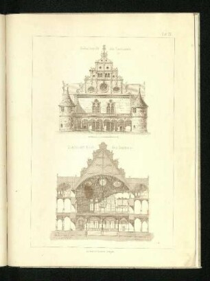 Bogenhalle, Bassinhalle, Grundplan des Parterres und des obersten Stockwerks.