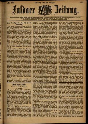 Ausgabe vom Montag, den 22. August 1887.