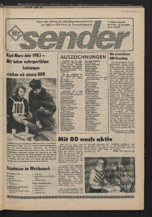Betriebszeitung 'WF-Sender', Nr.8/1983 (4. Februarausgabe 1983)