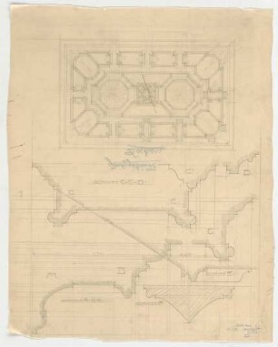 Thiersch, Friedrich von; München; Justizpalast - Deckenabwicklung; Deckenprofile (Schnitte)