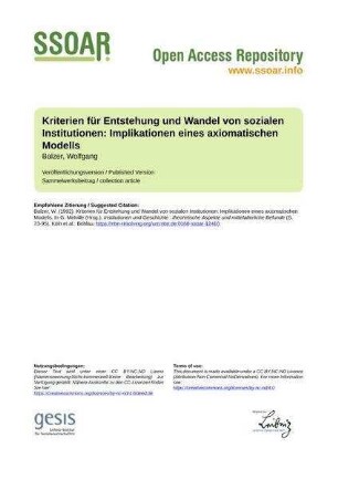 ﻿Kriterien für Entstehung und Wandel von sozialen Institutionen: Implikationen eines axiomatischen Modells