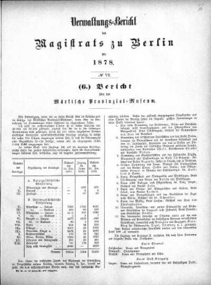 No. VII. (6.) Bericht über das Märkische Provinzial-Museum