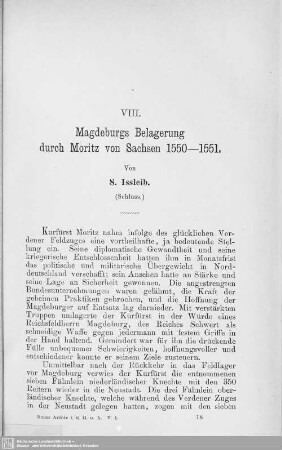 VIII. Magdeburgs Belagerung durch Moritz von Sachsen 1550-1551