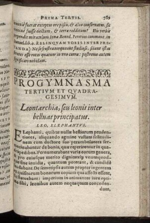 Progymnasma Tertium Et Quadragesimum. Leontarchia, seu leonis inter belluas principatus.
