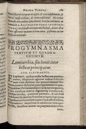 Progymnasma Tertium Et Quadragesimum. Leontarchia, seu leonis inter belluas principatus.