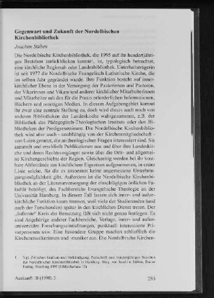 Gegenwart und Zukunft der Nordelbischen Kirchenbibliothek