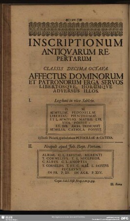 Classis Decima Octava. Affectus Dominorum Et Patronorum Erga Servos Libertosque, Horumque Adversus Illos