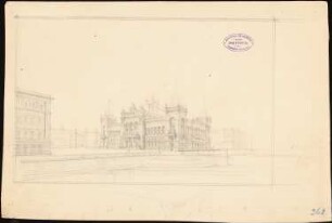 Rathaus, Hamburg: Perspektivische Ansicht von der Alster aus (Vorskizzen zur Konkurrenz)