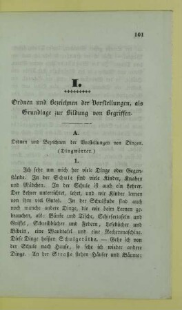 I. Ordnen und Bezeichnen der Vorstellungen, als Grundlage zur Bildung von Begriffen