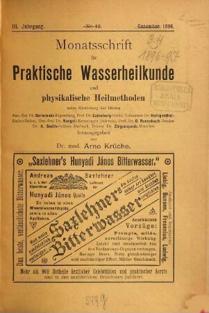 Monatsschrift für praktische Wasserheilkunde und physikalische Heilmethoden. 3/4. 1896/97