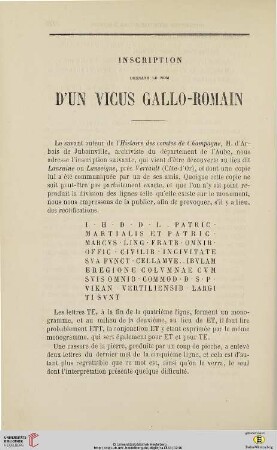 N.S. 7.1863: Inscription donnant le nom d'un vicus gallo-romain