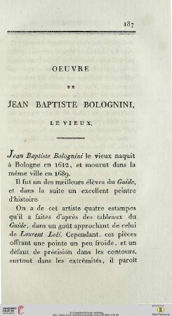 Oeuvre de Jean Baptiste Bolognini, le Vieux