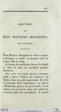 Oeuvre de Jean Baptiste Bolognini, le Vieux
