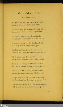 Als Bobby starb : (12. Februar 1917)