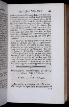Orthithologiska Anmärkningar,...