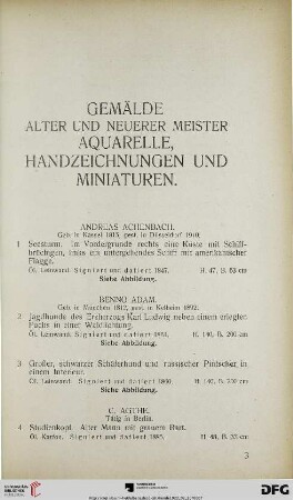 Gemälde alter und neuerer Meister, Aquarelle, Handzeichnungen und Miniaturen (Nr. 1-188)