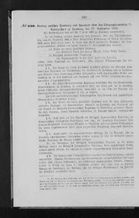 Vertrag zwischen Hamburg und Hannover über den Telegraphenverkehr. Unterzeichnet zu Hamburg, den 27. September 1864.
