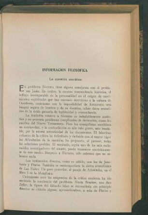 Información filosófica : La cuestión socrática