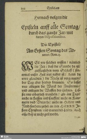[Pars I. Epistolae Dominicales sampt ihren Dispositionibus]