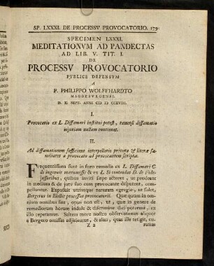 179-188, Sp. 81. De Processu provocatorio