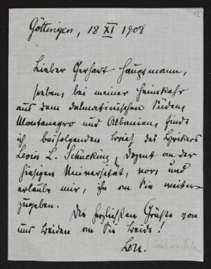 Brief von Lou Andreas-Salomé an Gerhart Hauptmann