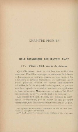 Chapitre Premier. Role économique des oeuvres d'art