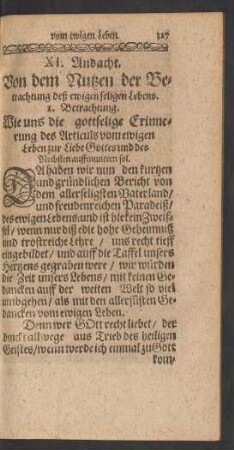 XI. Andacht. Von dem Nutzen der Betrachtung deß ewigen seligen Lebens.
