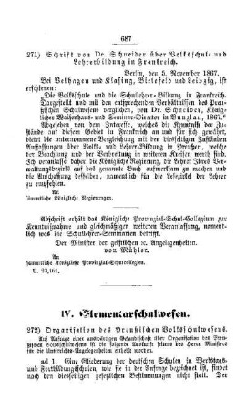 Organisation des Preußischen Volksschulwesens : [IV. Elementarschulwesen]