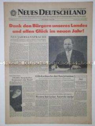 Tageszeitung "Neues Deutschland" u.a. zur Neujahrsansprache von Walter Ulbricht