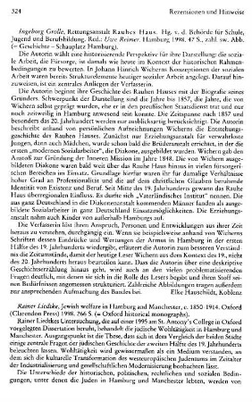 Liedtke, Rainer :: Jewish welfare in Hamburg and Manchester, c. 1850 - 1914, (Oxford historical monographs) : Oxford, Clarendon Press, 1998