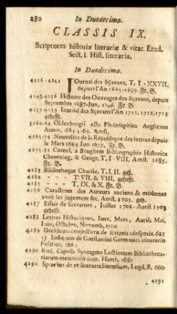 Classis IX. Historia Literaria