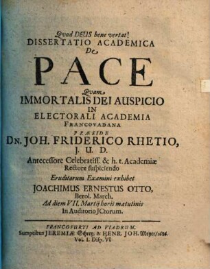 Dissertatio Academica De Pace