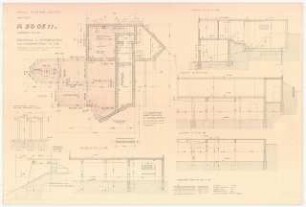 Schmitz-Häuser, Biberach/Riss Wohnhaus Werner Schmitz: Grundriss 2. Untergeschoss und Fundamentplan 1:50; Schnitte A-A, B-B, C-C, D-D, jeweils 1:50; Deckenaufbau 1:10; Betonkonstruktionsansicht 1:50; Terrassenfundament 1:50