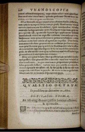 Quaestio Octava, De praedictione & divinatione ex Astris.
