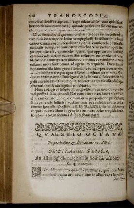 Quaestio Octava, De praedictione & divinatione ex Astris.