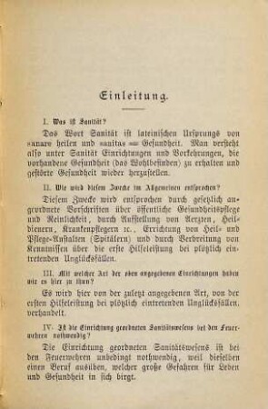 Katechismus des Sanitätswesens bei den freiwilligen Feuerwehren
