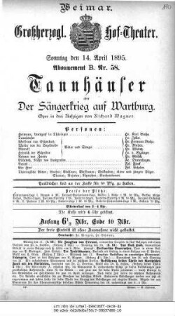 Tannhäuser oder Der Sängerkrieg auf Wartburg