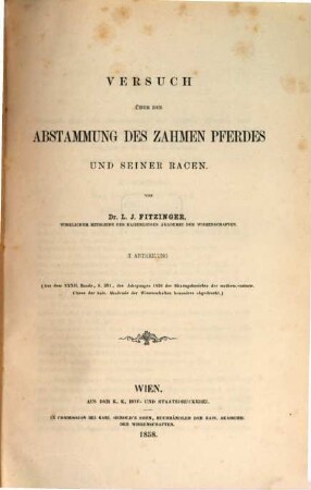 Versuch über die Abstammung des zahmen Pferdes und seiner Racen, 2