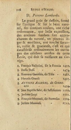 D. Peintres Lombards.