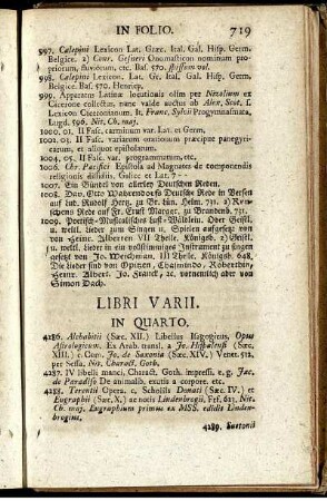 Libri Varii. In Quarto