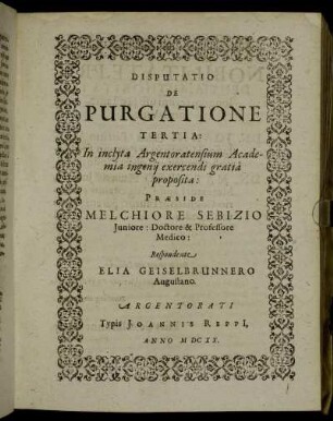 Disputatio De Puratione Tertia: