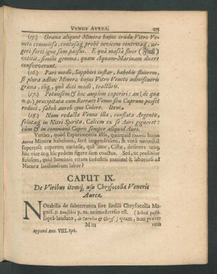 Caput IX. De Viribus itemq[ue] usu Chrysocollae Veneris Aureae.