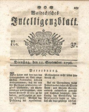 No. 37, Dienstag, den 11. September 1798
