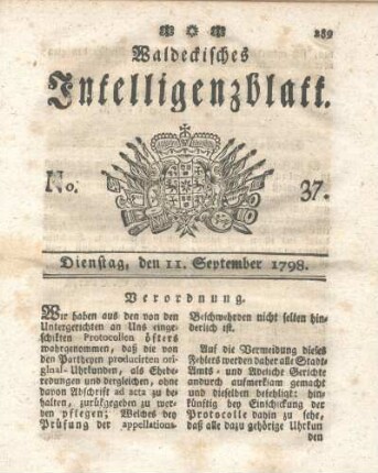 No. 37, Dienstag, den 11. September 1798