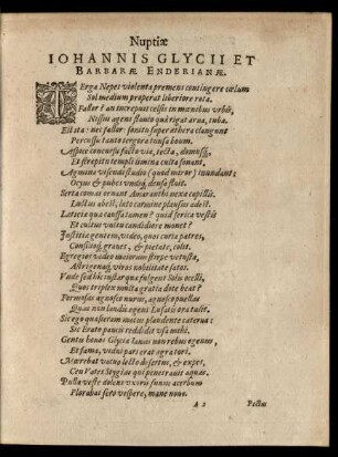 Nuptiae Iohannis Glycii Et Barbarae Enderianae.