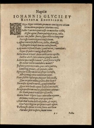 Nuptiae Iohannis Glycii Et Barbarae Enderianae.