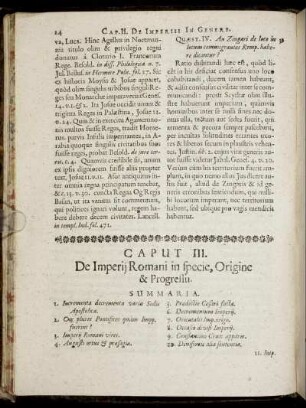 Caput III. De Imperij Romani in specie, Origine & Progressu.