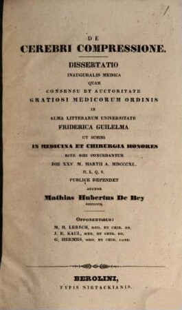 De cerebri compressione : Diss. inaug. med.